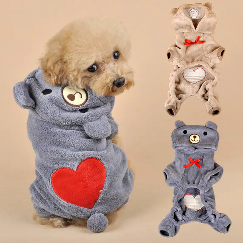 Pet Dog Clothes with Coral Fleece, Heart Bear Design