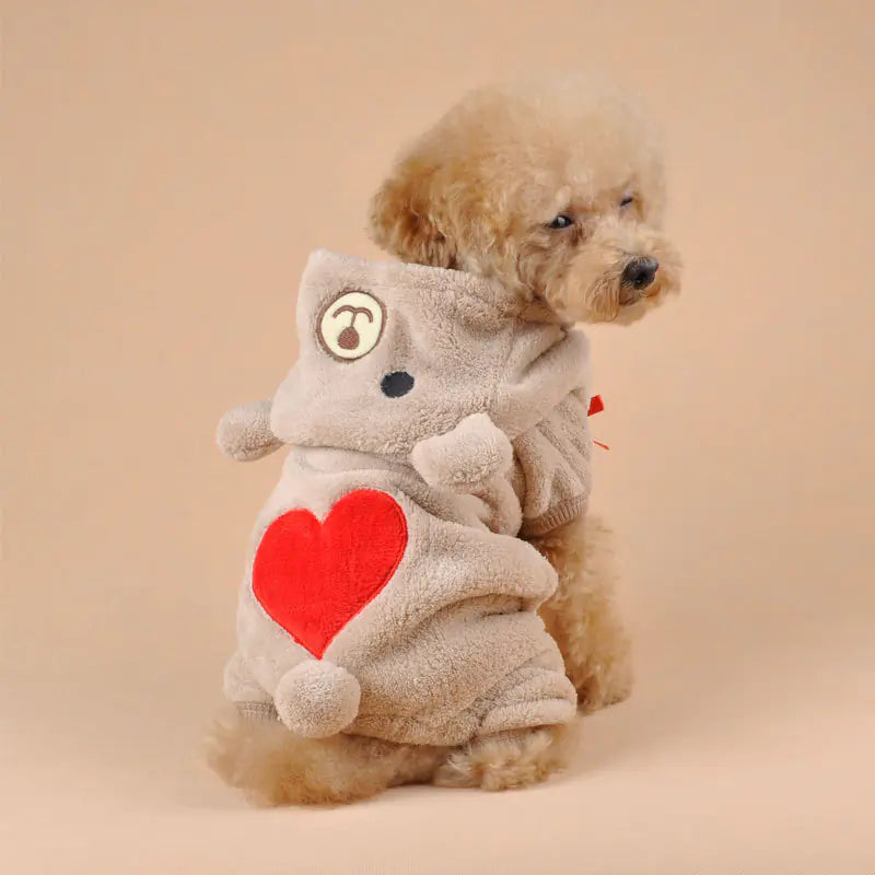 Pet Dog Clothes with Coral Fleece, Heart Bear Design