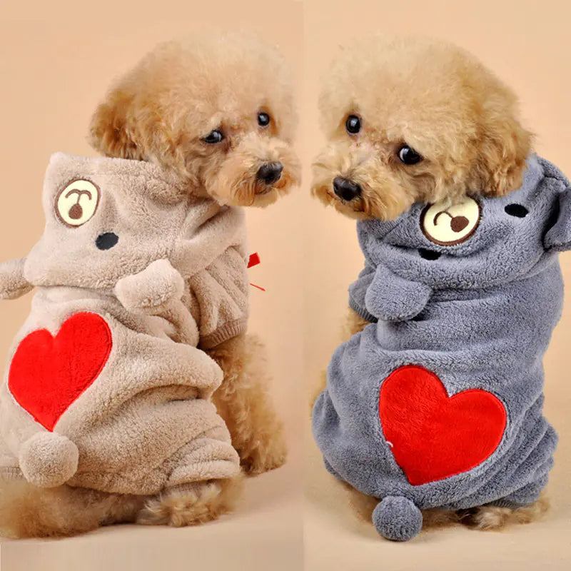 Pet Dog Clothes with Coral Fleece, Heart Bear Design