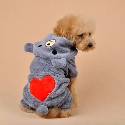 Pet Dog Clothes with Coral Fleece, Heart Bear Design