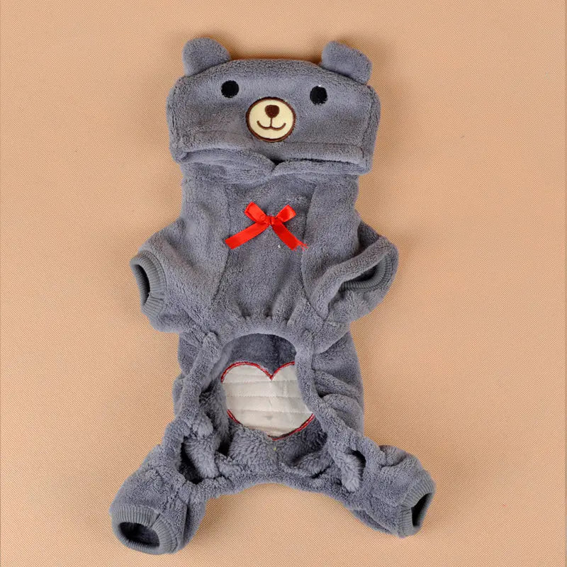 Pet Dog Clothes with Coral Fleece, Heart Bear Design