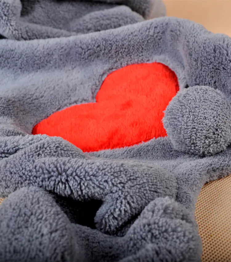 Pet Dog Clothes with Coral Fleece, Heart Bear Design