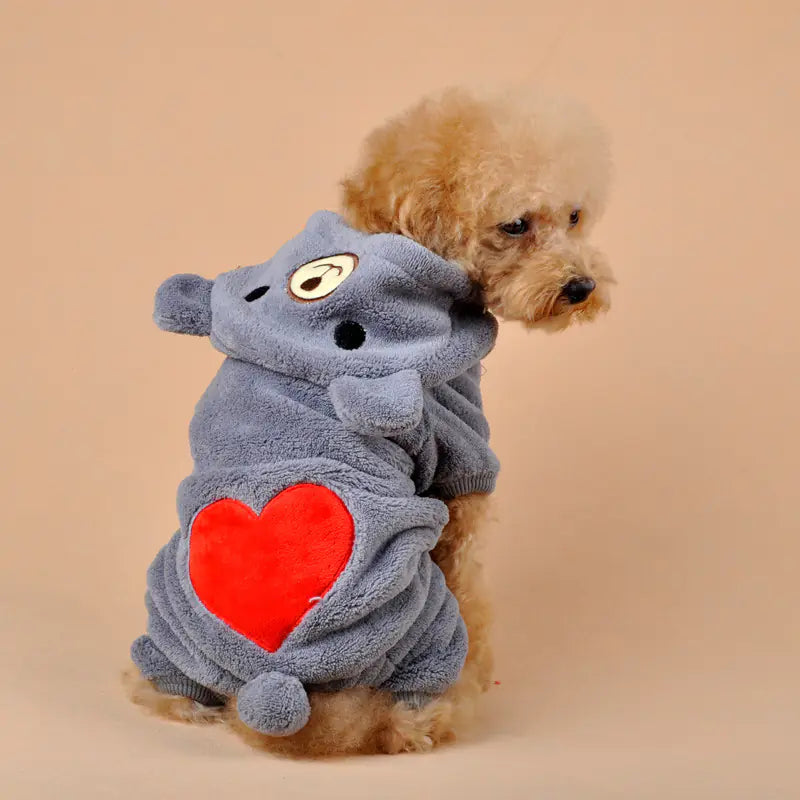 Pet Dog Clothes with Coral Fleece, Heart Bear Design