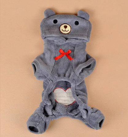 Pet Dog Clothes with Coral Fleece, Heart Bear Design