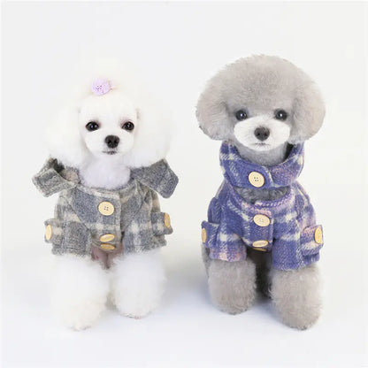 Warm Woolen Plaid Two-Legged Dog Clothes for Fall/Winter